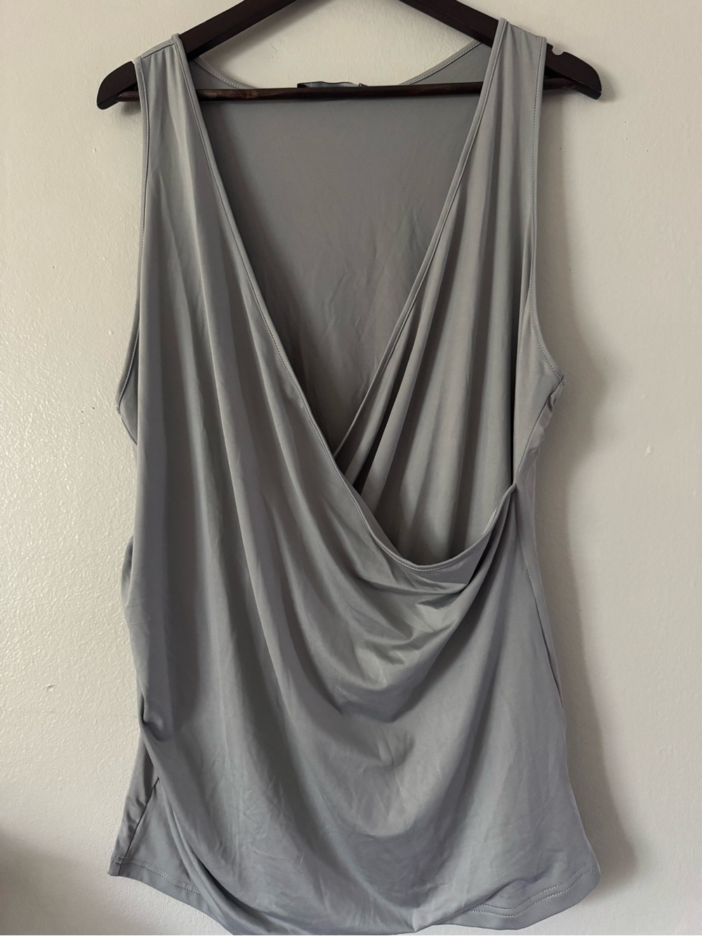 Draped V-Neck Sleeveless Blouse - Gray
